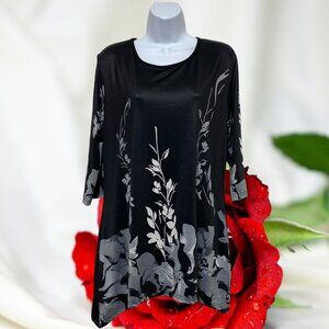 Women's Large Pullover Top Polyester Half Sleeve Multi-Color Detailed Floral